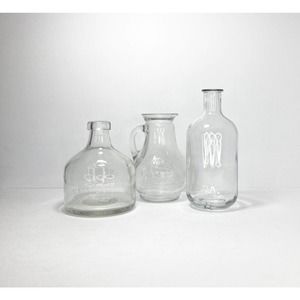 Set of 3 Vintage 1960’s Apothecary Storage Decor Clear Glass Bottles/Jars, 6”-8”